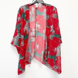 Coral Of The Sea Women's Red Floral Print Polyester Kimono Cardigan XL